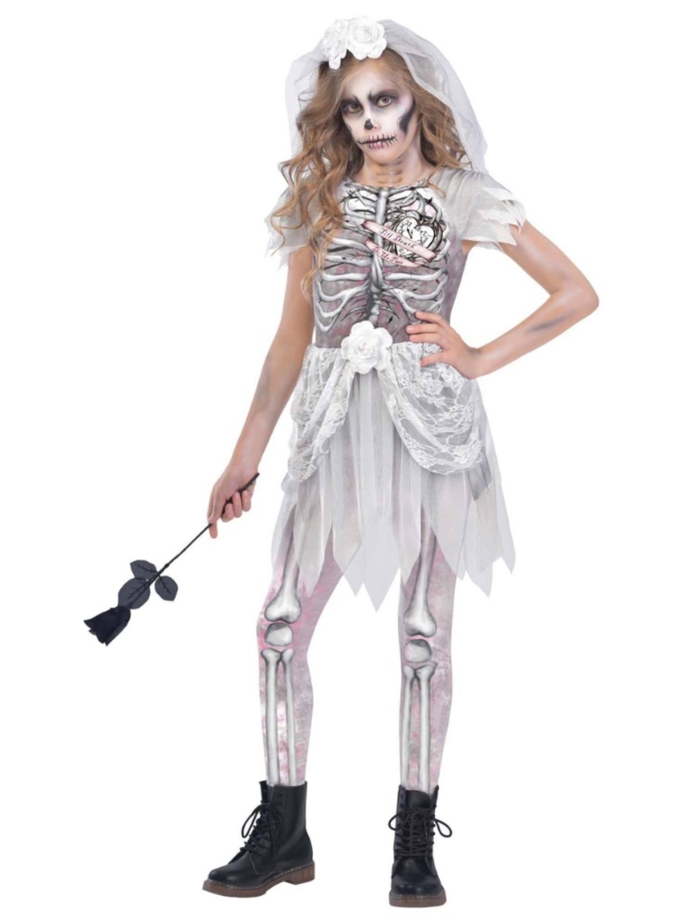 BRAND NEW girl youth skeleton bride zombie halloween dress costume size S 4-6